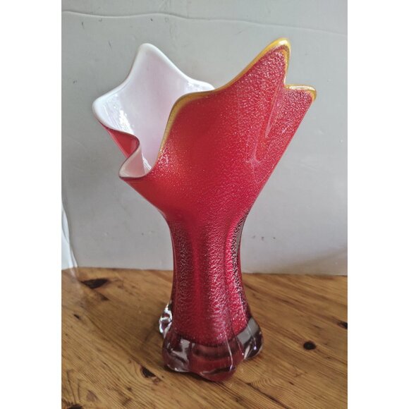 Large Vintage Murano Red Glass Vase Barovier & Toso Silver Leaf Encased  11" - Picture 3 of 12